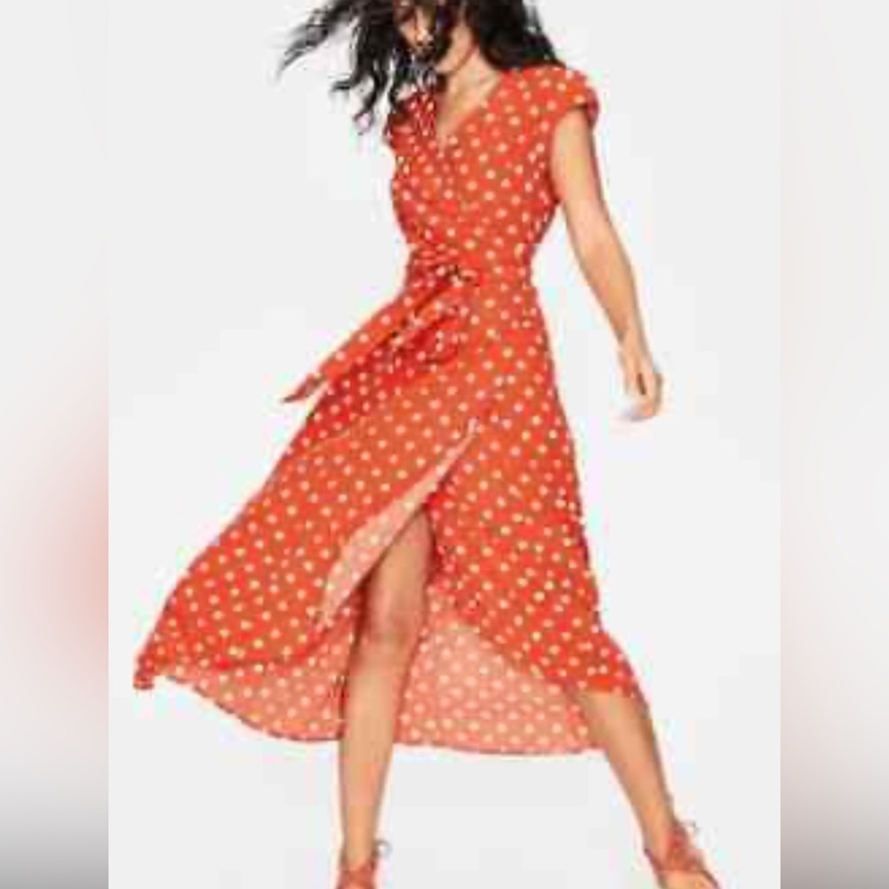 NWT Boden Antonia Polka Dot Cap Sleeve Midi Wrap Dress Blood Orange Size 6R - Picture 2 of 16